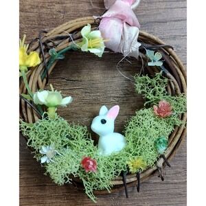 Bunny Rabbit Christmas Ornament Handmade Miniature Diorama Fairy Garden Wreath